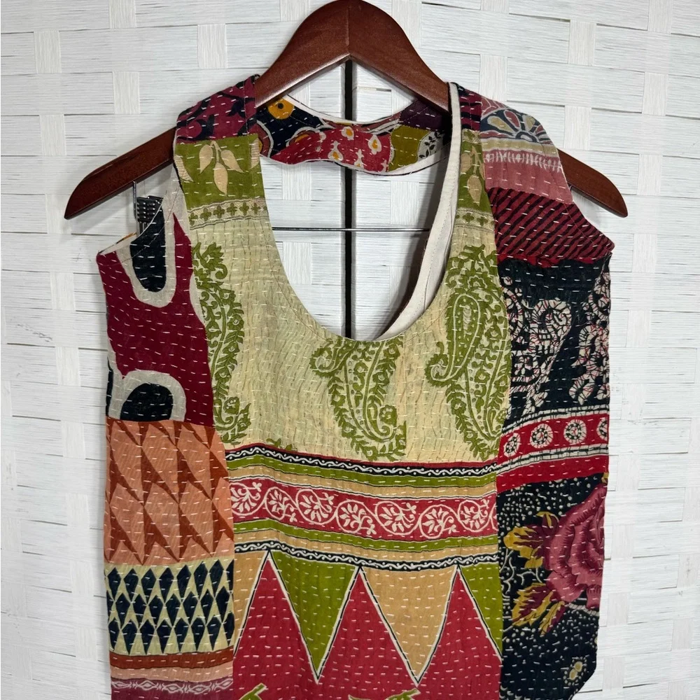 Kantha Shoulder Bag Lightweight Snap Closure